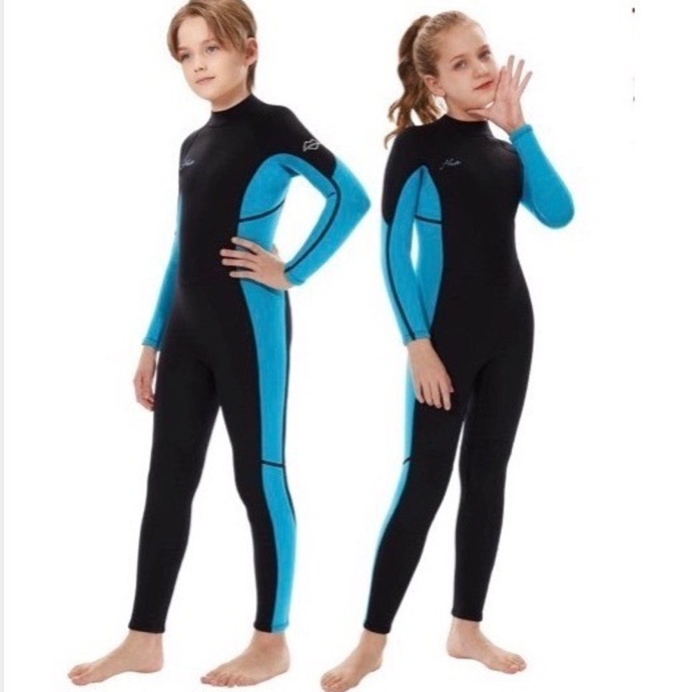 Hevto Wetsuit Kids Size 10 Black Blue New 3/2mm Neoprene Full Body Youth Suit
